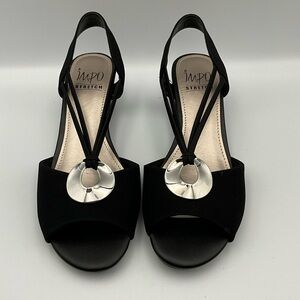 Impo Sandals Size 8 Black Sandals with Silver Accent